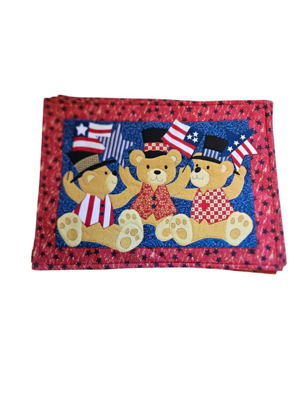 Quilted Patriotic Teddy Bear USA Independence Day Kitchen Placemats Dining